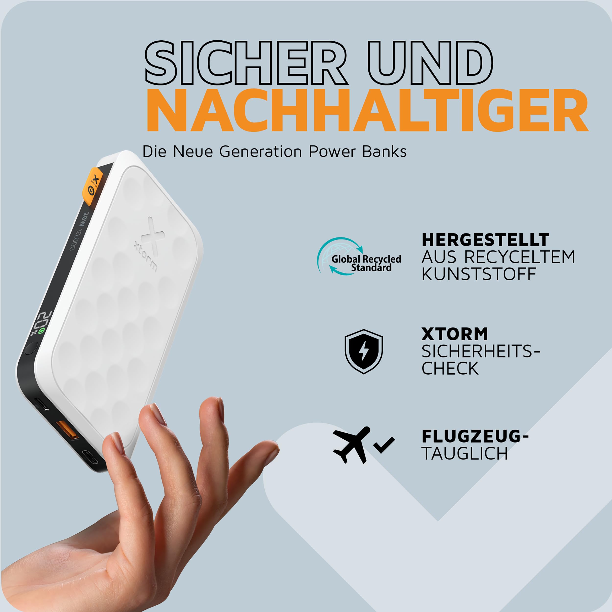 Xtorm Fuel Series 5 Power Bank 10000 mAh 20 W USB-C PD plastik z recyklingu GRS Premium Dusk White FS5100U
