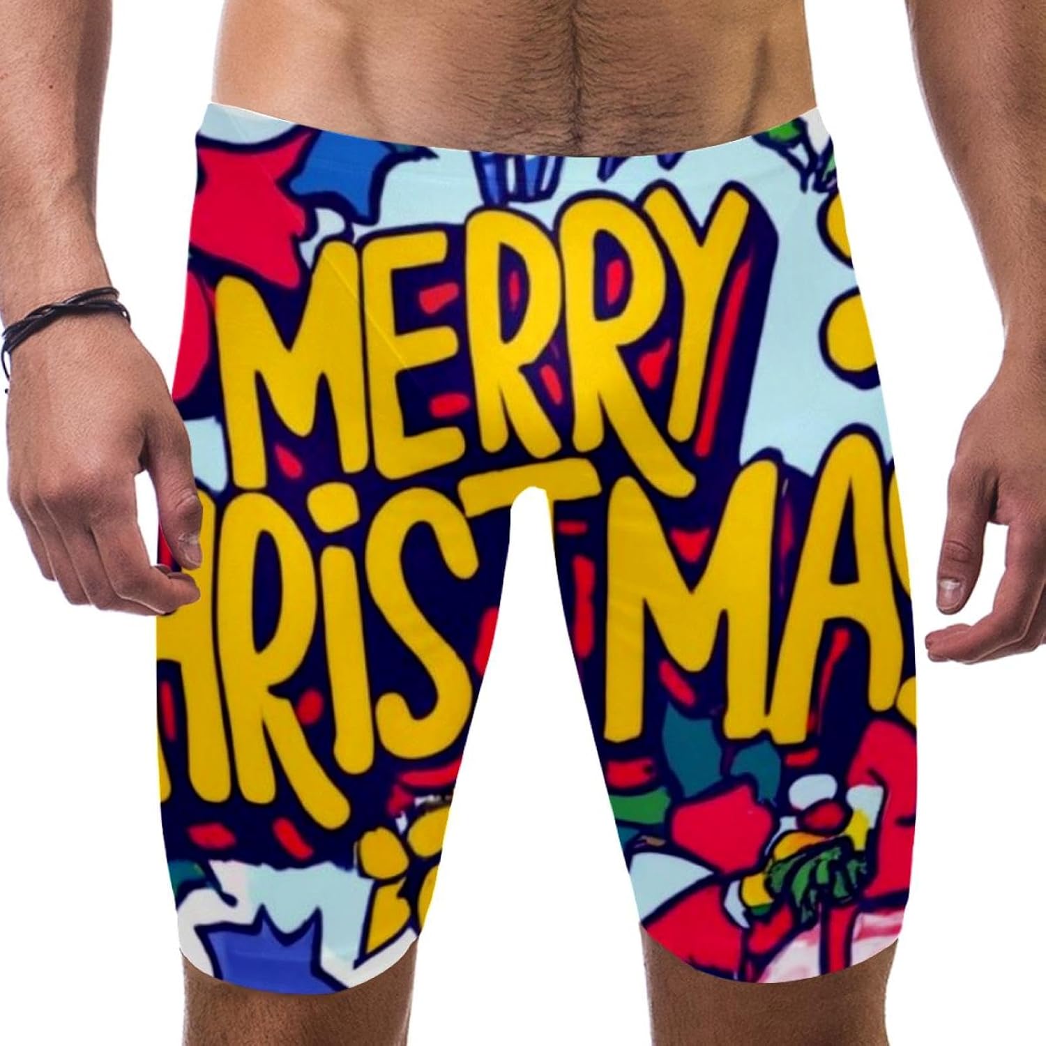 Happy Christmas Men's Swimsuit Jammer Quick Dry Swim Jammer Racing & Training Swimsuit