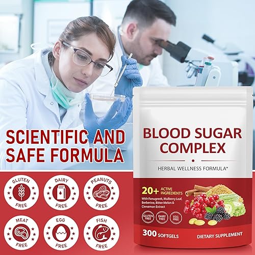 Miniatura 3 de Suplemento complejo de azúcar en sangre de 300 cápsulas blandas, ayuda a mantener niveles saludables de azúcar en la sangre, con canela, cúrcuma,