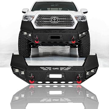For 2016-2023 Toyota Tacoma Steel Front Bumper With Winch Plate&Square LightsBlack Texture
