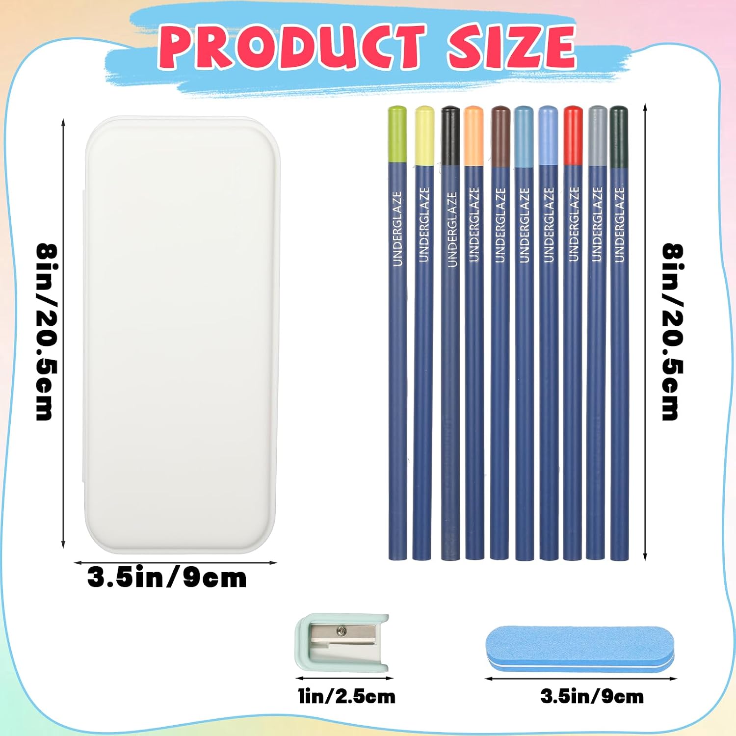gisgfim 10Pcs Underglaze Pencils Water-Based Underglaze Pencil Set Under Glaze Ceramic Pencils Ceramic Colored Pencil Include Pen Case, Eraser and Sharpener Pottery Decorating Tools for Art Creation