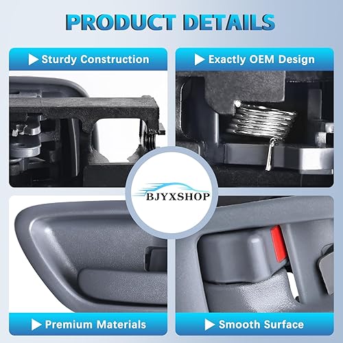 Miniatura 7 de Manijas de puerta interiores grises para Toyota Sequoia 2001-2007, para Toyota Tundra 2004-2006 (solo cabina doble), conductor delantero trasero