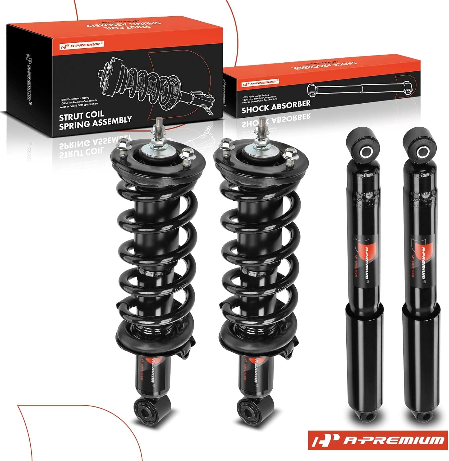 A-Premium Set (4) Front and Rear Shock Absorber and Complete Strut and Coil Spring Assembly Compatible with Nissan Frontier 2006-2019, RWD, Driver and Passenger Side
