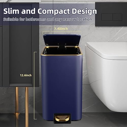 Miniatura 8 de Cubo de basura pequeño para baño con tapa de cierre suave, cubo de basura de acero inoxidable de 10 litros2.6 galones con cubo interior extraíble,