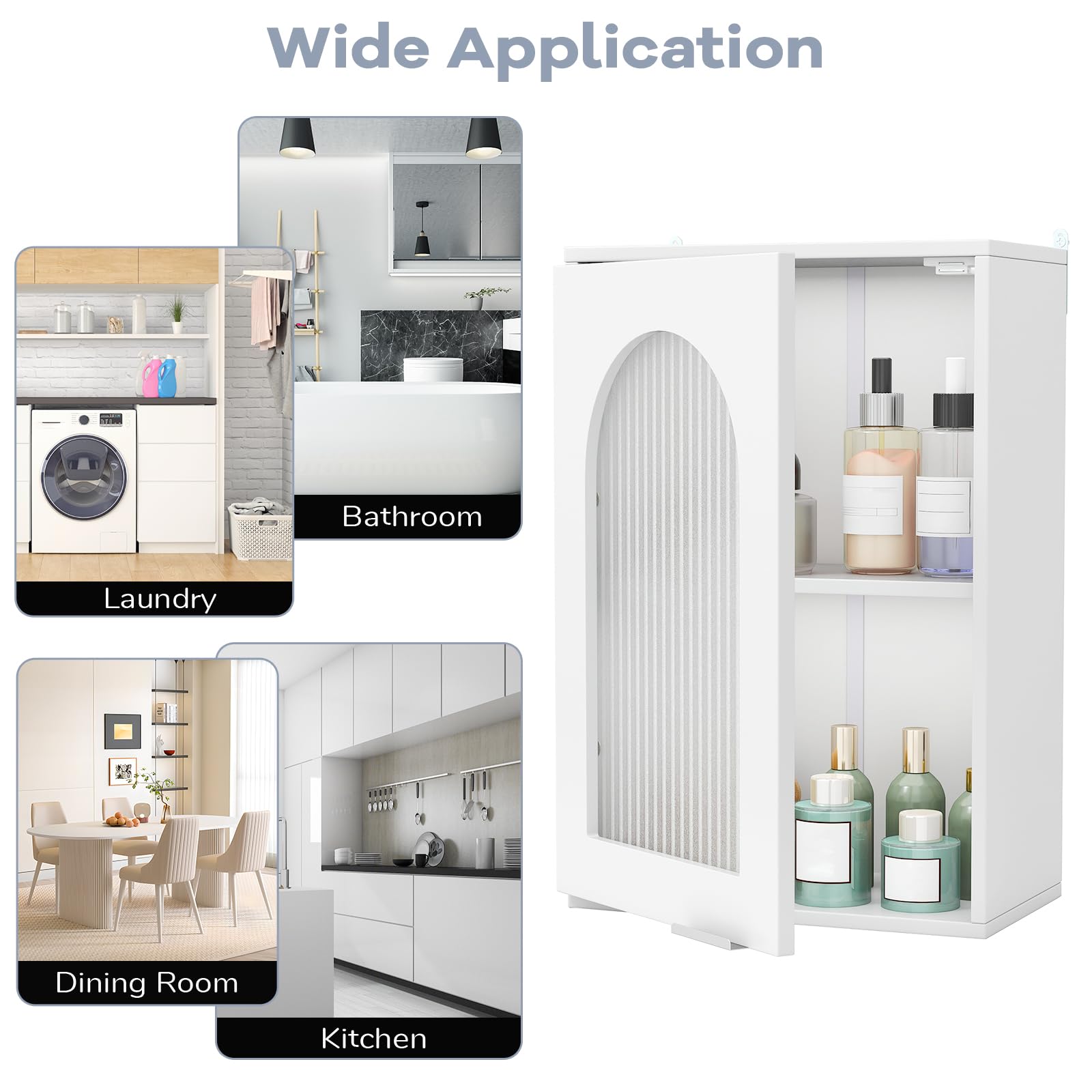 LIFEZEALMeuble de Salle de Bain Mural, Meuble de Cuisine Mural, Armoire Murale Suspendue avec Porte en Verre, étagère réglable, Placard, Blanc, Salle de Stockage, Moderne (Blanc, 35 x 20 x 52,5 cm)
