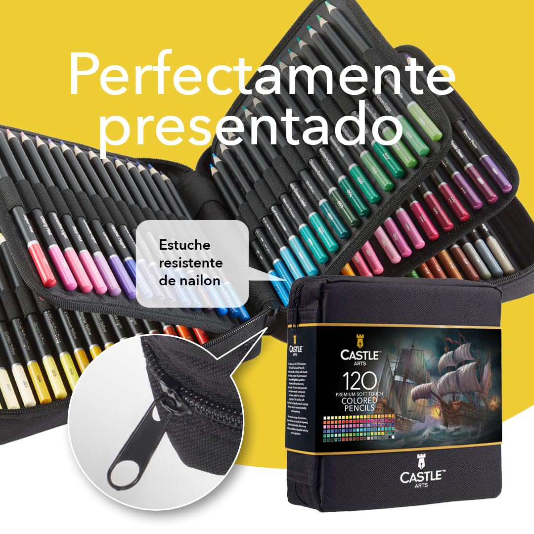Castle Art Supplies Lápices de colores 120 unidades para artistas adultos y profesionales con bolsa cremallera