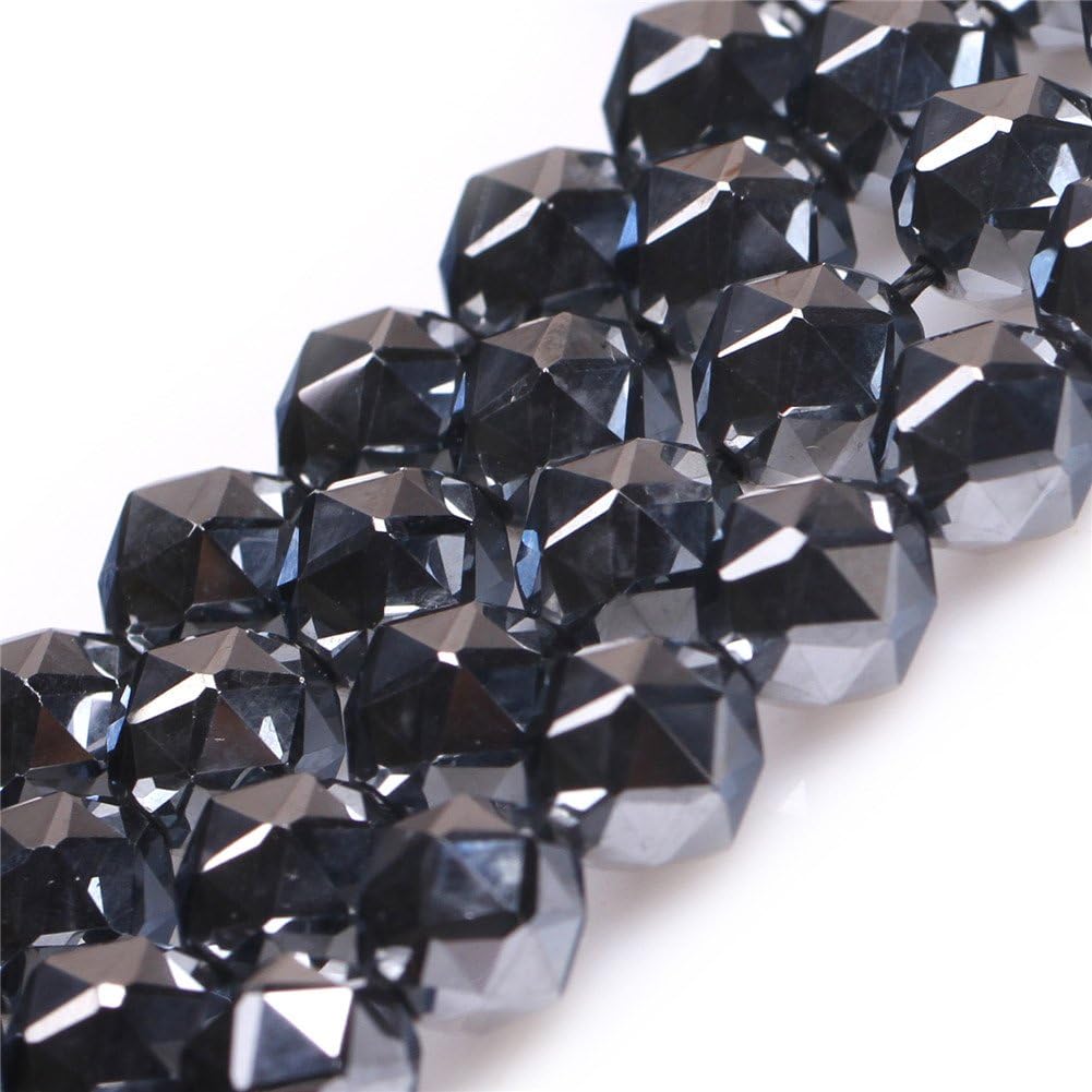 AAA Grade Faceted Black Shine Terahertz Semi Precious Gemstone Beads for Jewelry Making 15'' (8mm)