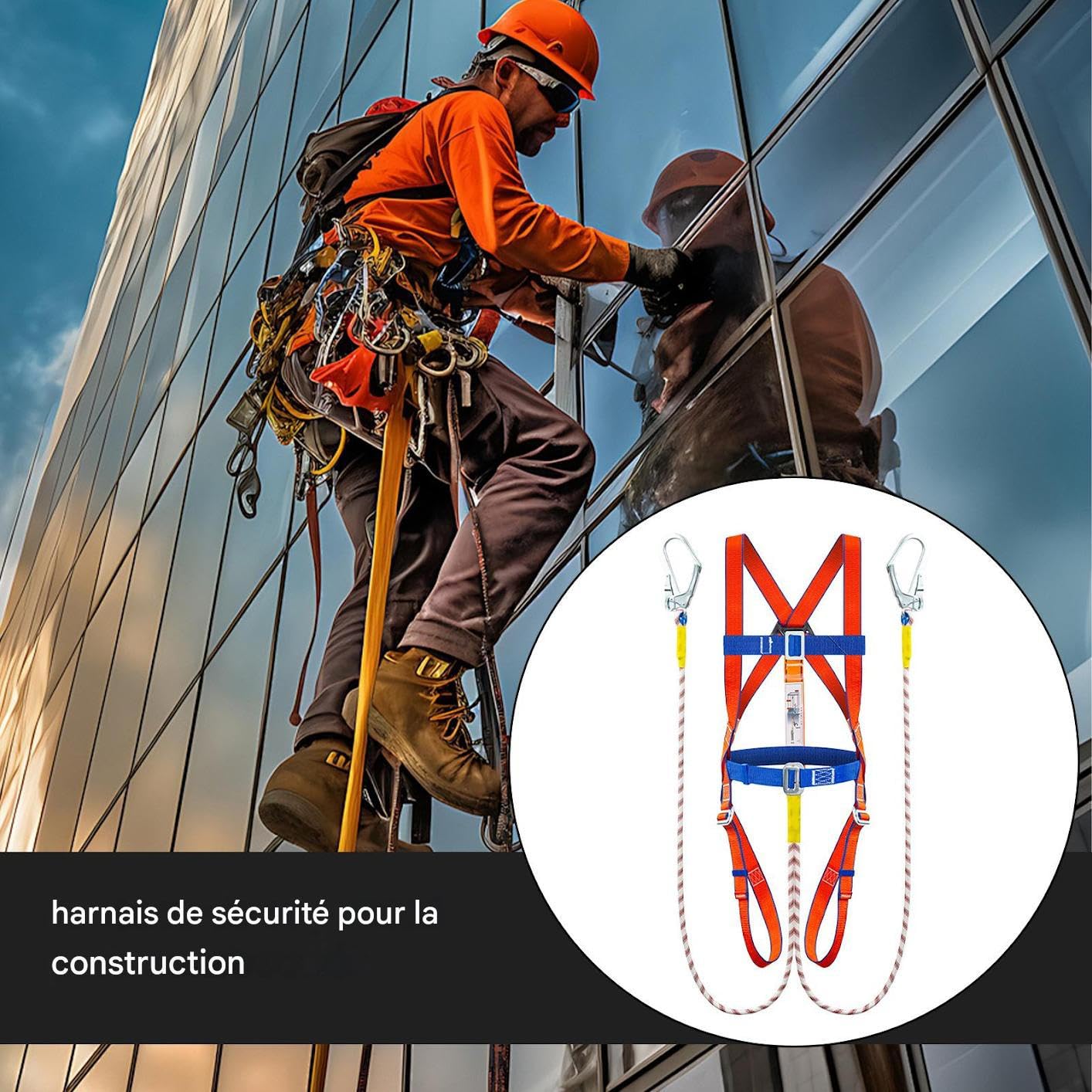 Kit De Protección Anti-Caída Genérico Con Arnés De Seguridad - Arnés Integral Anti-Caída | Equipo De Árbol Ergonómico Con Cordón Absorbente Para Poda