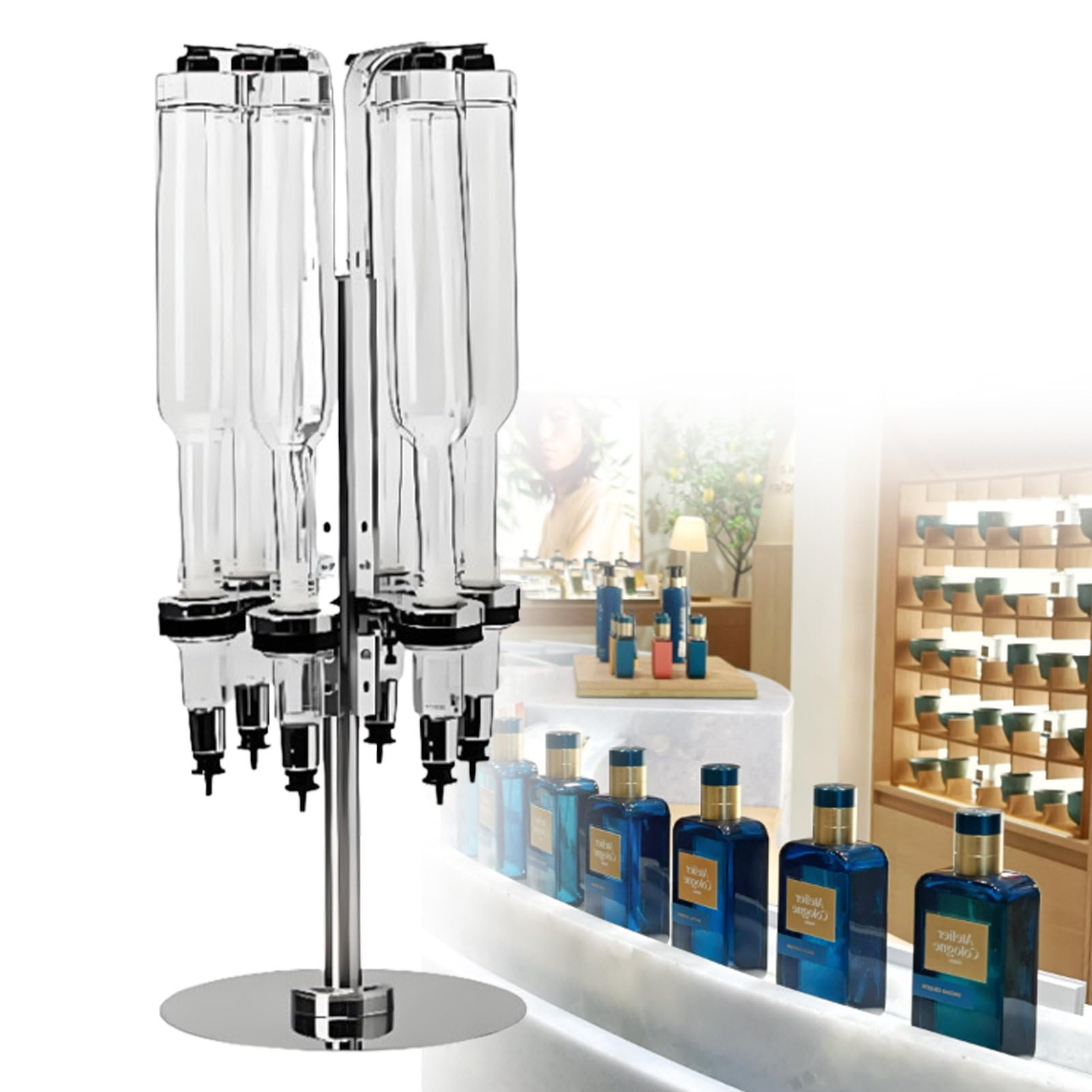 Macchina Erogazione Profumo, Bar Profumi Professionale con 6 Bottiglie (200–500ml), Stazione da Banco Rotary-375ML