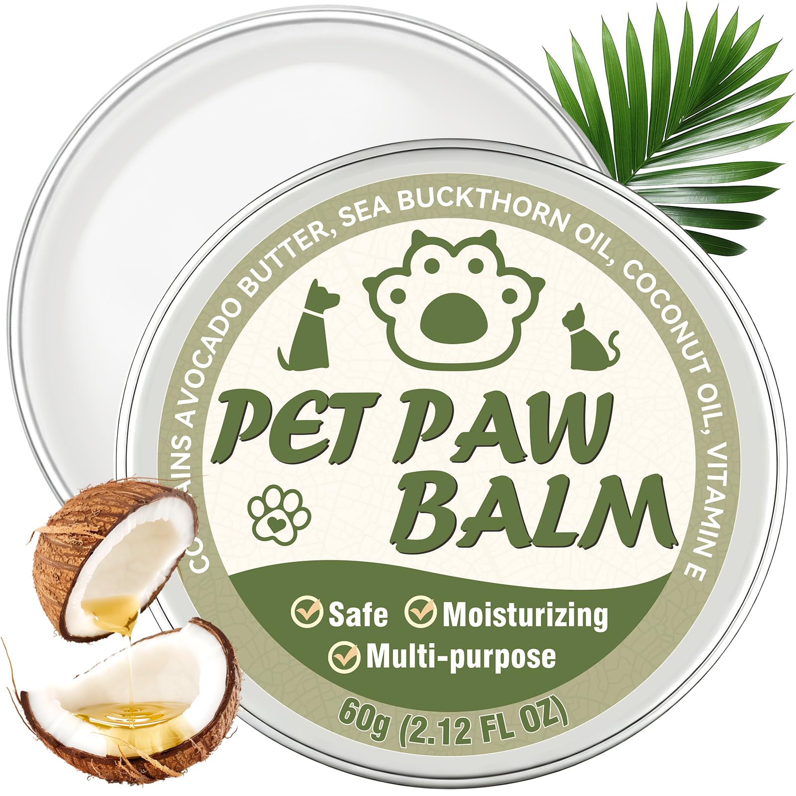 Dog Paw Balm, Paw Moisturizer for Dogs and Cats, Contains Coconut Oil, Nourishing and Moisturizing, Suitable for Dry, Cracked Paws and Noses, 60g