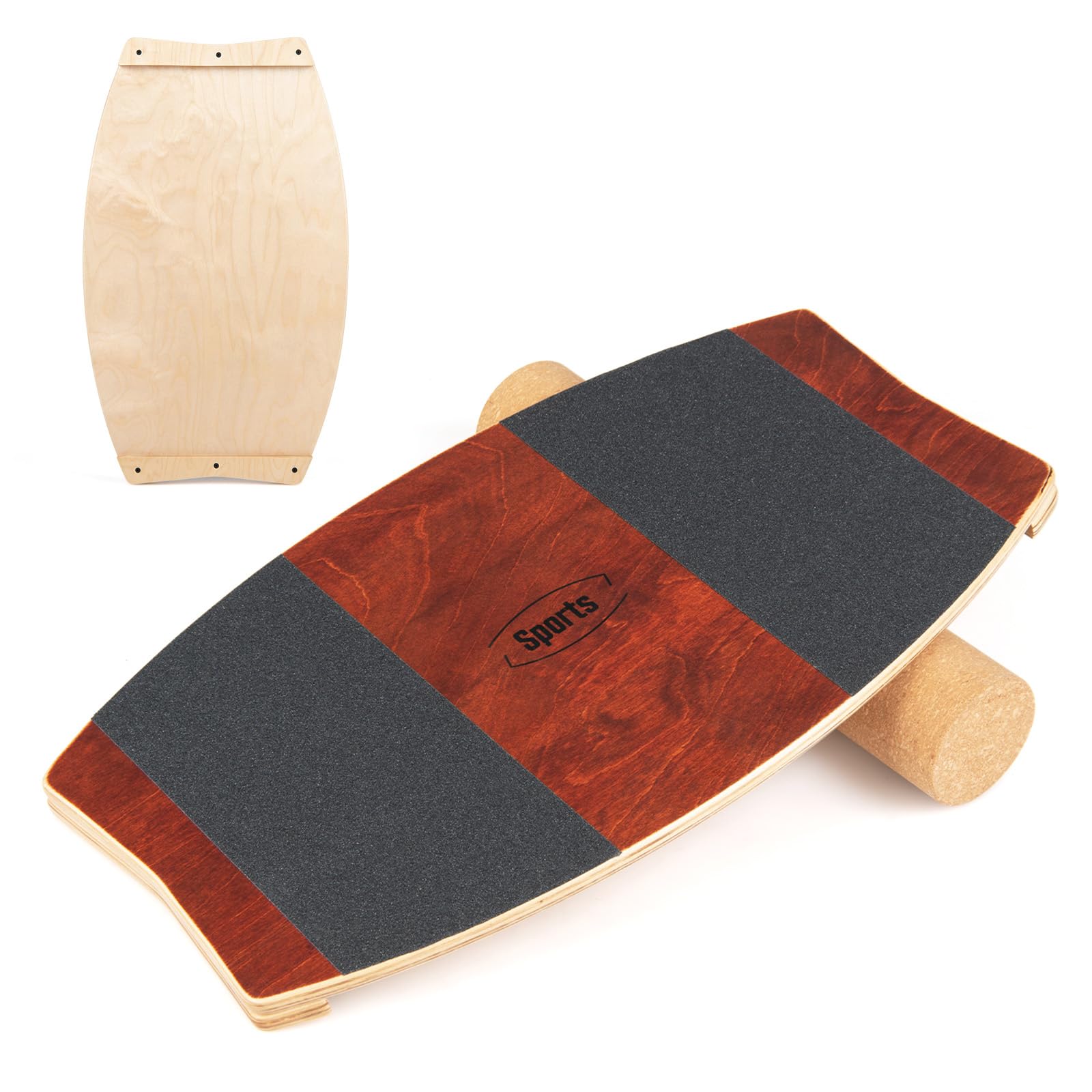 COSTWAY Balance Board aus Birkenholz, 15 mm dickes Wackelbrett + 10 cm Korkrolle, Balance Trainer für Kinder & Erwachsene, Surfboard indoor, Gleichgewichtstrainer für Zuhause, Outdoor