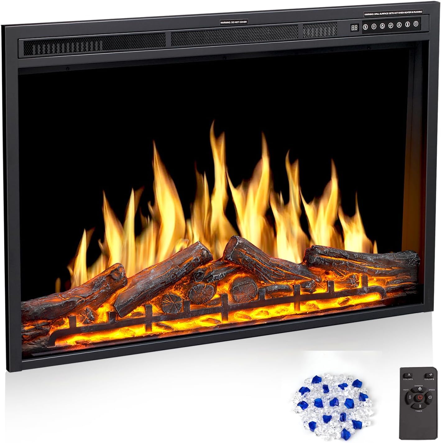 Photo 1 of 37" Electric Fireplace Insert, Adj. Flame & Log Colors, Remote, 750/1500W