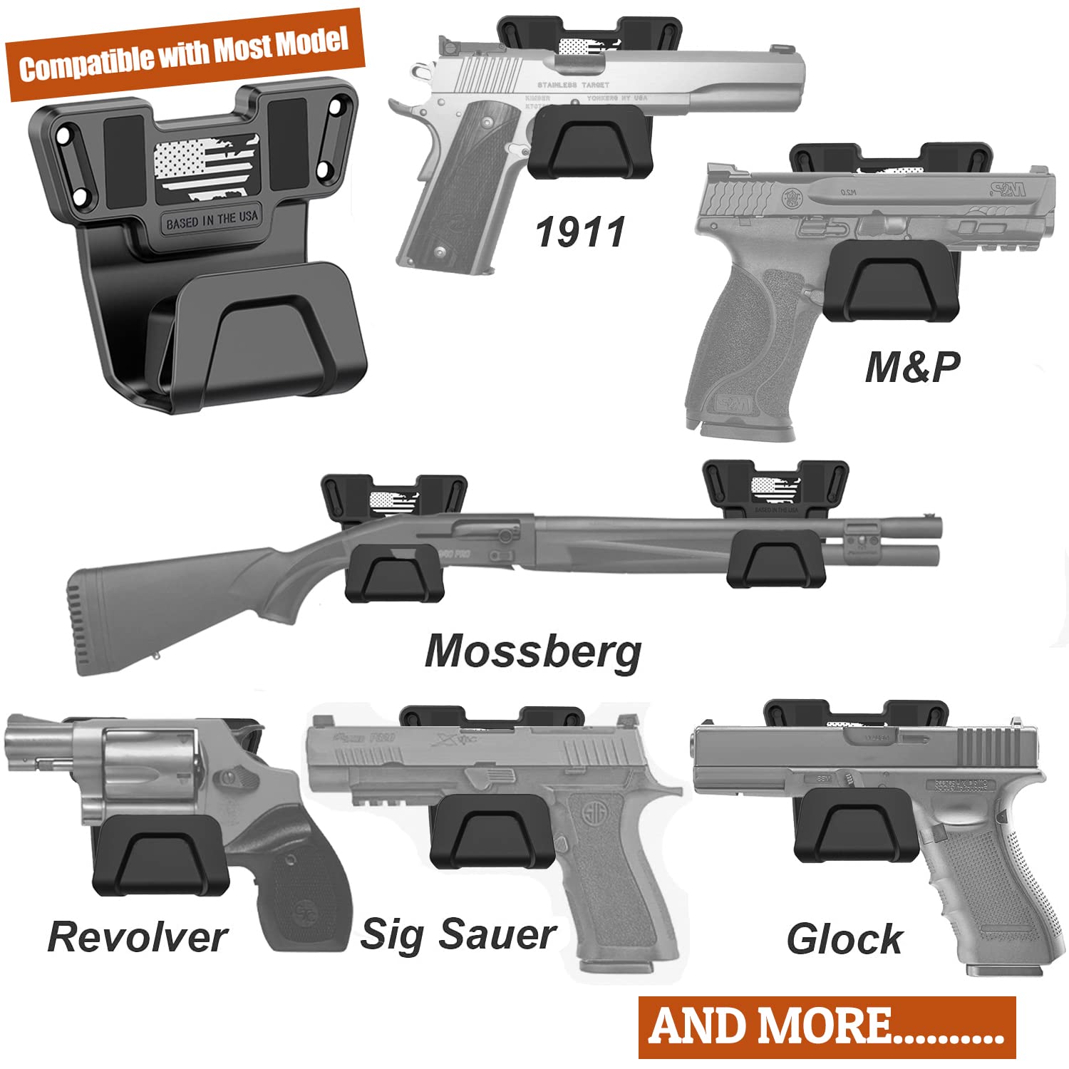 Gun Racks with Safety Trigger Guard Protection Concealed Magnetic Handgun Holder Pistol Mount Available for Car/Truck/Desk/Wall No-Drill Installation Possible