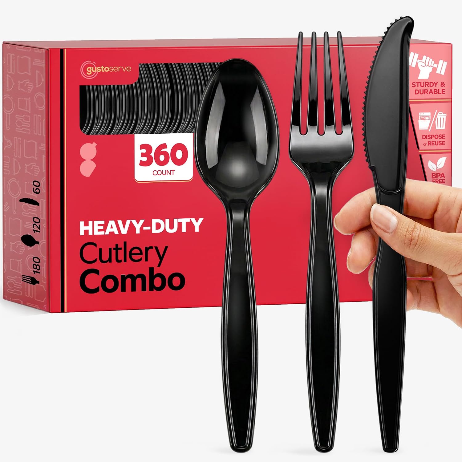 [100 Pack] Basic Black Plastic Knives, Heavy Duty Disposable Utensils - Perfect for Parties, Events, and Dinner