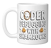 Coder Debugging With Shamrocks St Patricks Ceramic Mug, White