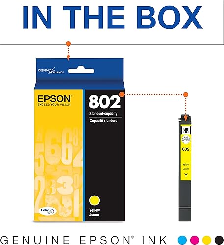 Miniatura 6 de Epson T802 DURABrite Ultra - Tinta magenta de alta capacidad y T802 DURABrite Ultra - Tinta de capacidad estándar Amarillo - Cartucho (T802420-S)
