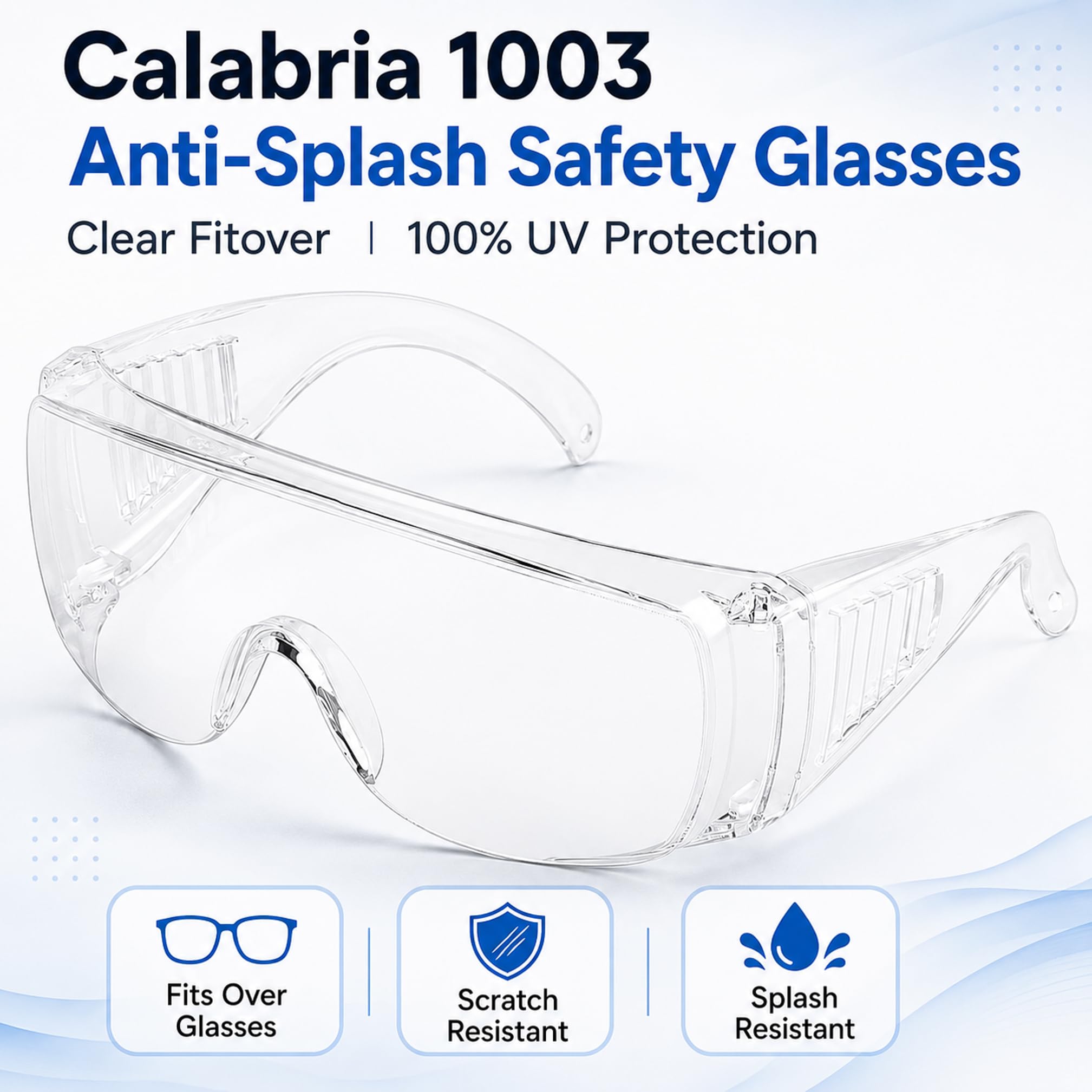 Calabria 1003 Fit Over Gafas de seguridad Fitover Prescription Eyewear Clear Tint Hombres Mujeres Wraparound Anti Niebla Resistente a los impactos