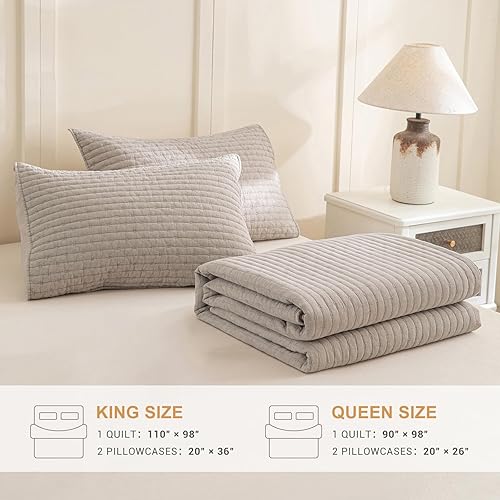 Miniatura 6 de Sanracie Juego de ropa de cama Queen lavado a la piedra (90 x 98 pulgadas), 100% lino de algodón arrugado, colcha de 3 piezas, ultra suave, ligera,