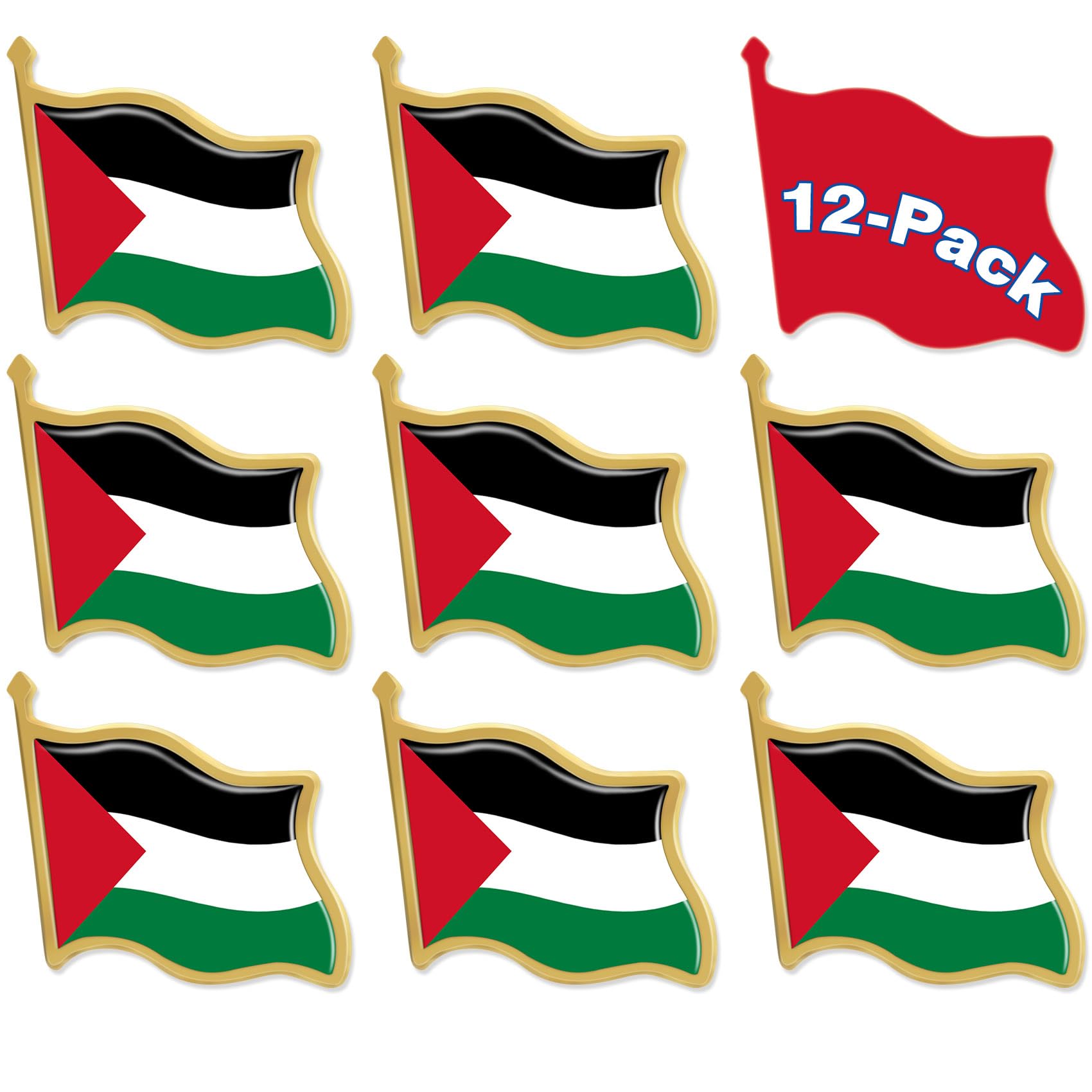 12/24/50/100Pcs-Metal Palestine Flag Lapel Pins Waving Palestinian Badge Pins Bulk International Travel Patriotic Souvenir