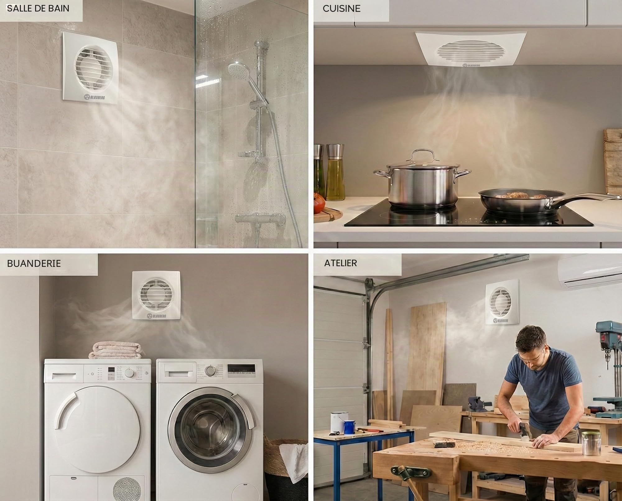 Blauberg Ventilateur extracteur 100 mm avec capteur d'humidité et minuterie – Démarrage automatique 60–90% RH – Ventilation silencieuse pour salle de bains
