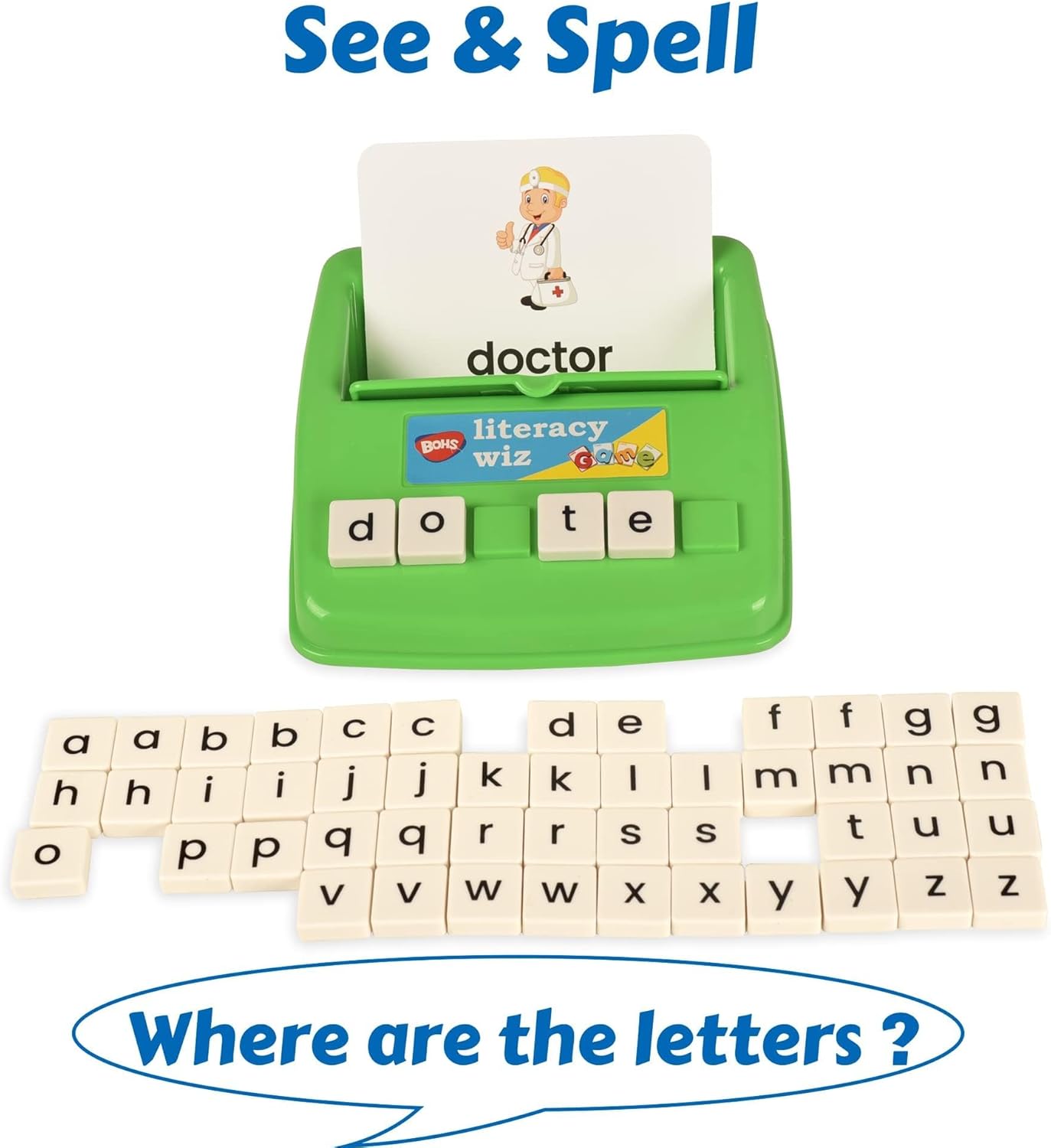 BOHS Literacy Wiz Fun Game - See and Hide Spell - Lower Case Flash Cards - Preschool Language Learning Educational Toys