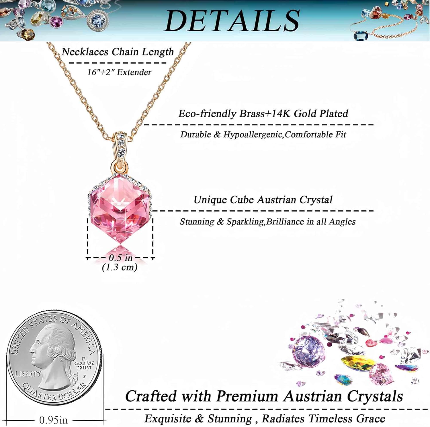 EVEVIC Color Changing Cubic Austrian Crystal Pendant Necklaces for Women 14K Gold Plated Hypoallergenic Jewelry - Image 4