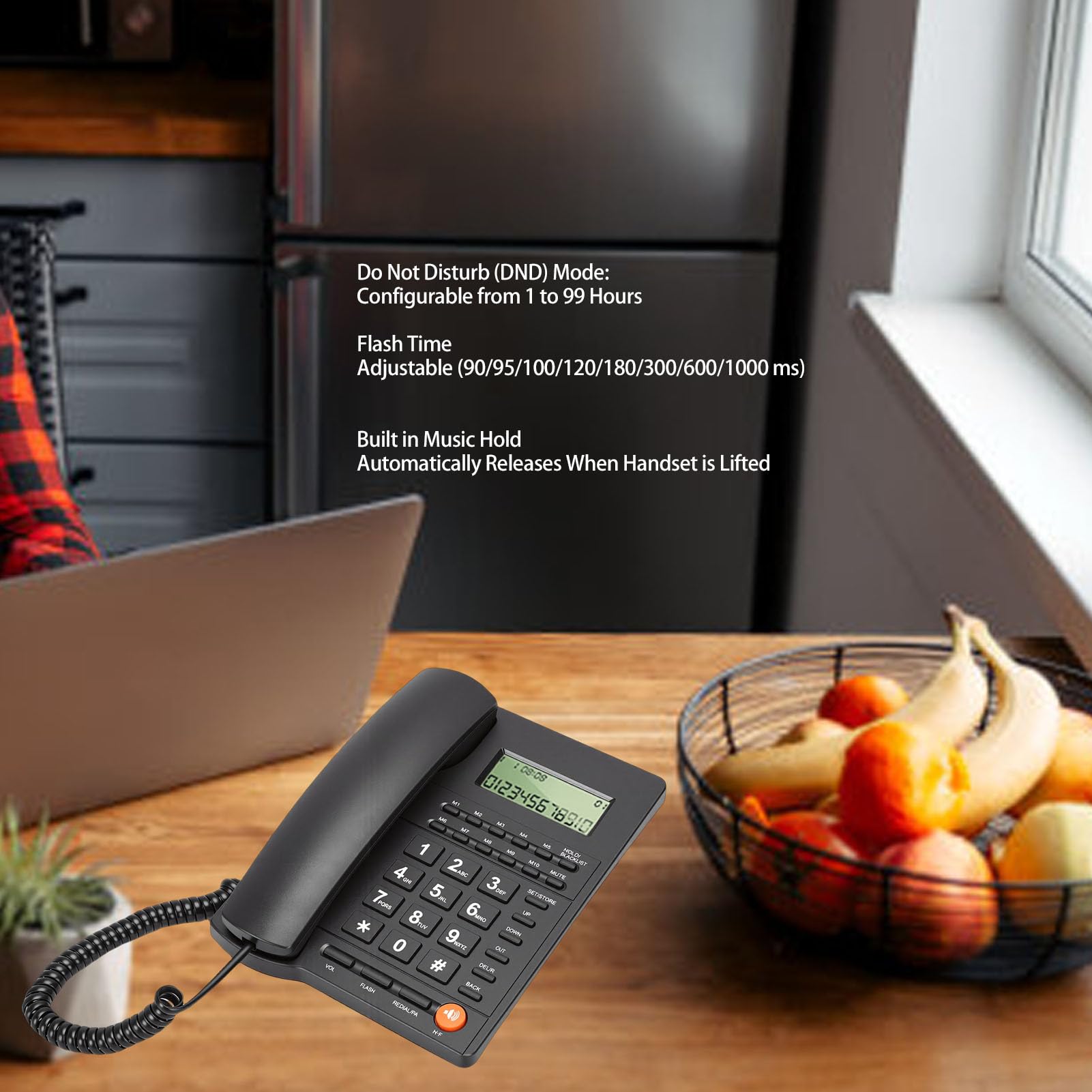 SENECESLI Telefono fisso cablato con segreteria telefonica digitale con riconoscimento chiamante, suoneria di chiamata regolabile tramite tasti grandi, nessuna alimentazione necessaria per le