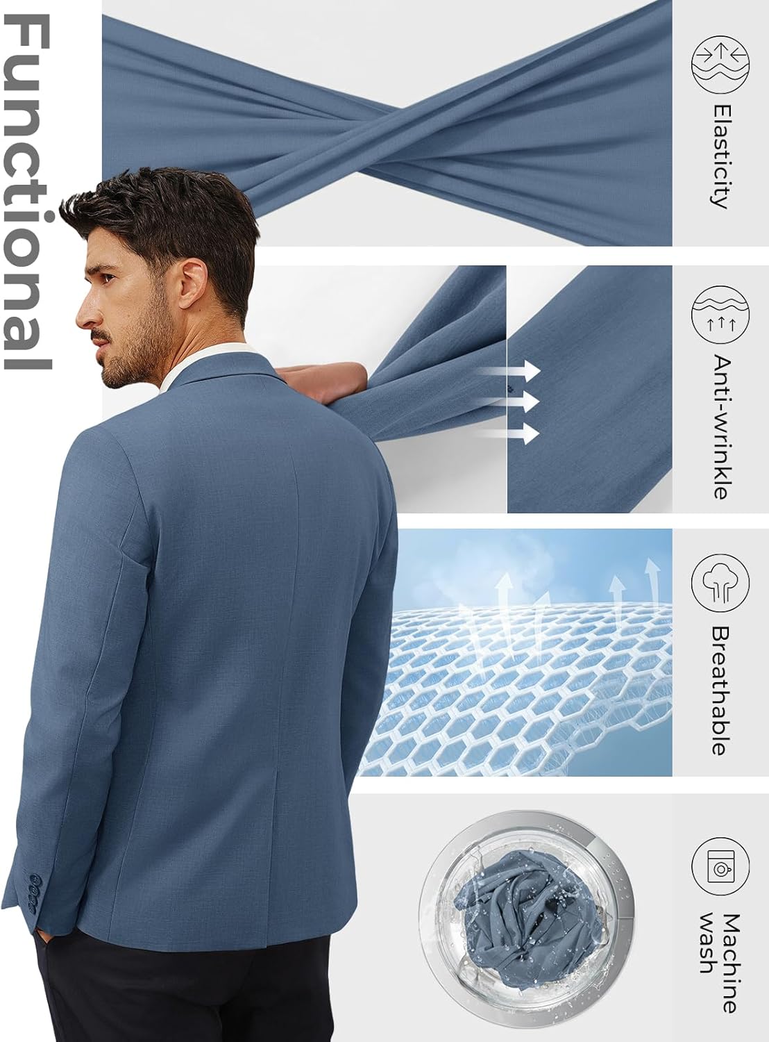 PJ PAUL JONES Men's Casual Blazer One Button Lightweight Sport Coats Solid Notched Lapel Suit Jackets - Image 4