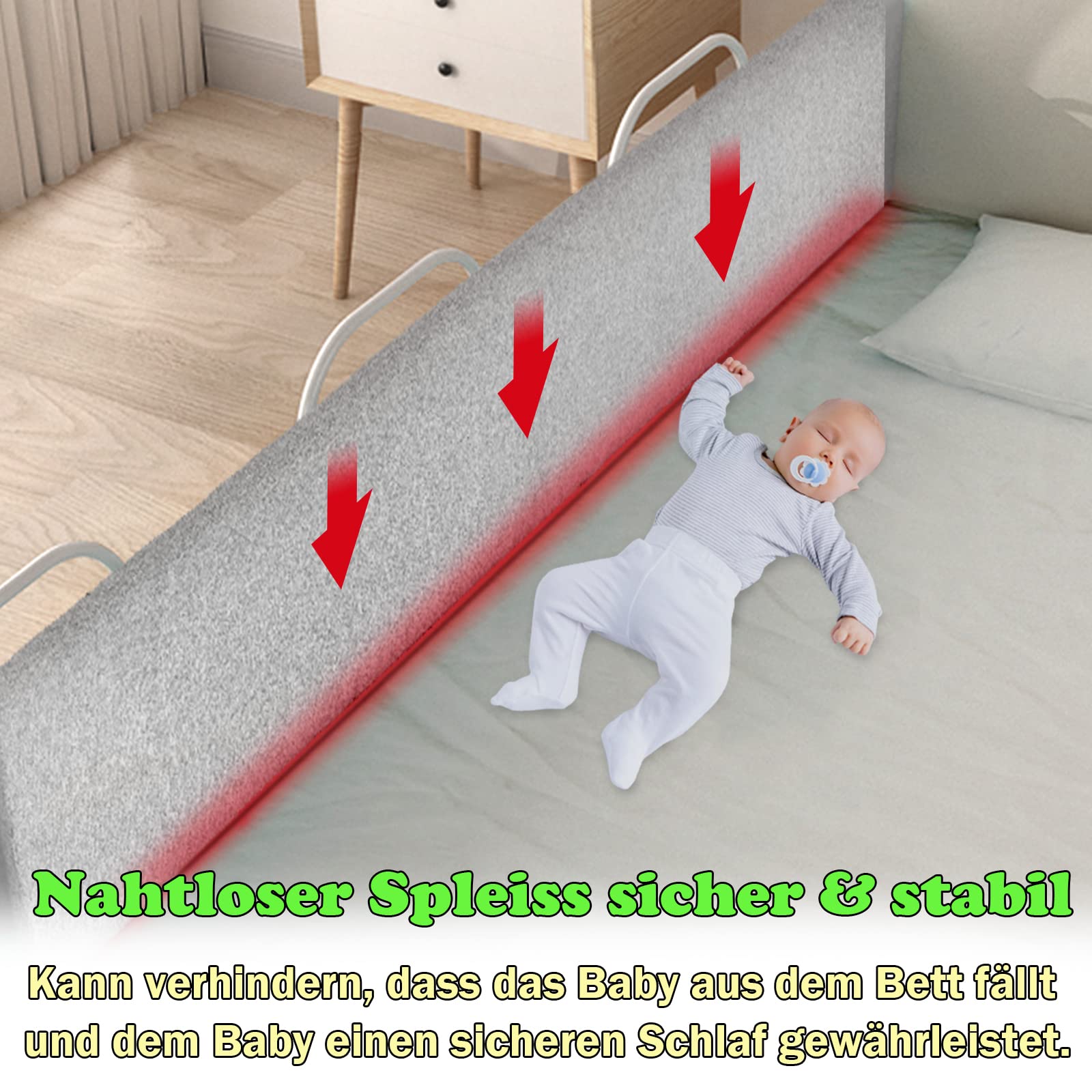 Froadp 300 cm Protector de borde de cama infantil, altura ajustable, barandilla antideslizante para cama con cremallera, paquete suave, barandilla de seguridad para niños pequeños y bebés