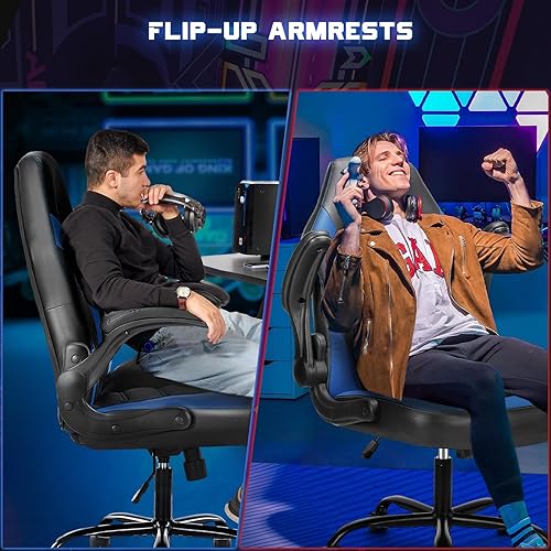 Miniatura 7 de DUMOS Ergonomic Computer Gaming Chair - Home Office Desk with PU Leather Lumbar Support, Height Adjustable Big and Tall Video Game with Flip-up