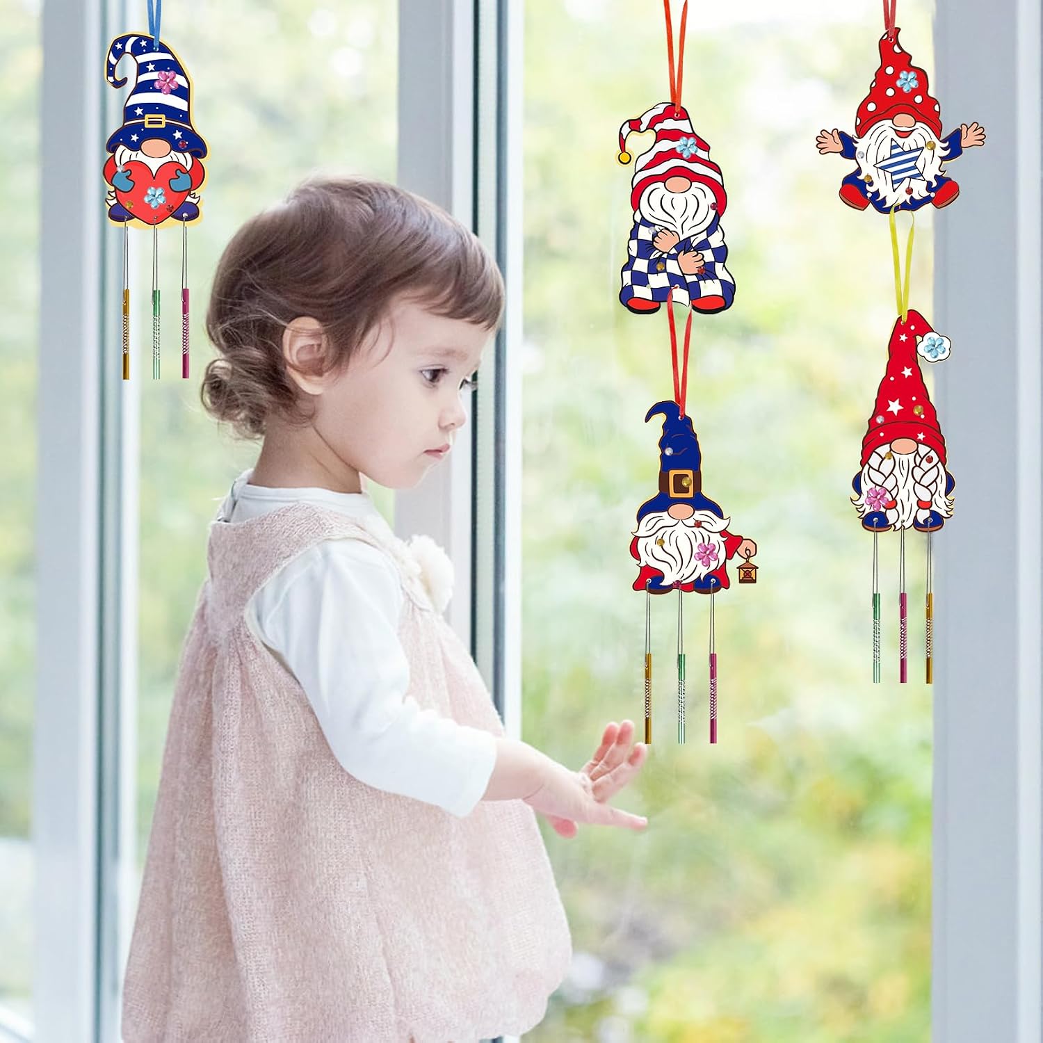 10 Pack 250th Anniversary 4th July Crafts DIY Patriotic Arts and Crafts Make Your Own Wind Chime Kits Coloring Wooden Ornaments Decorations for USA Independence Day Party Classroom Activity