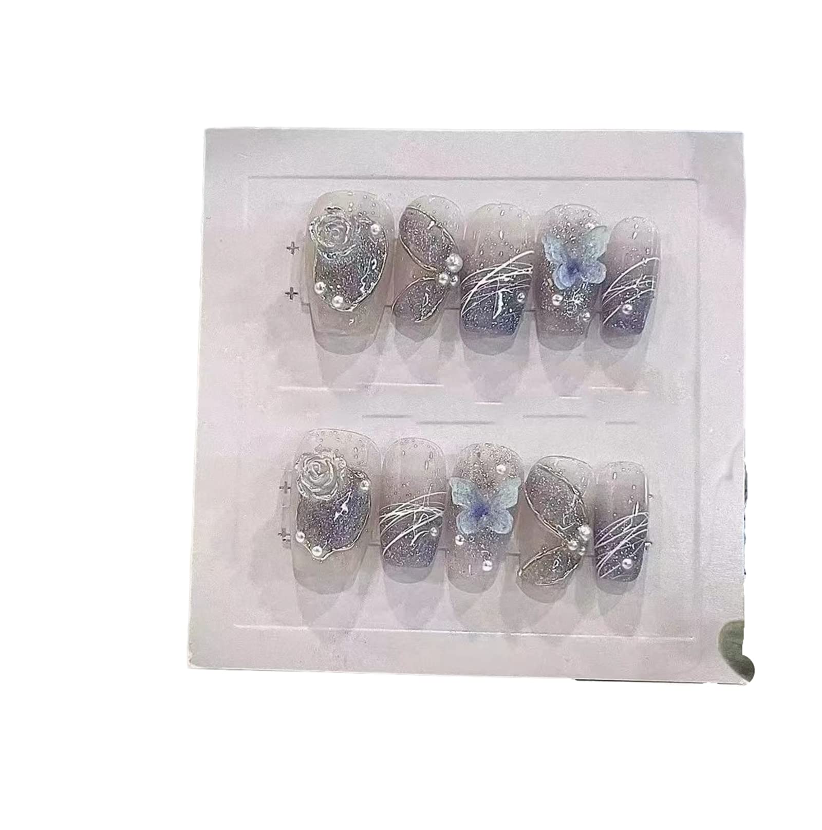 Press On Nails, 10 Stück tragbares Maniküre-Stück, handgefertigte Kunstnägel, wiederverwendbares künstliches Kunstnägel-Set für Frauen und Mädchen (L, F) (AS)