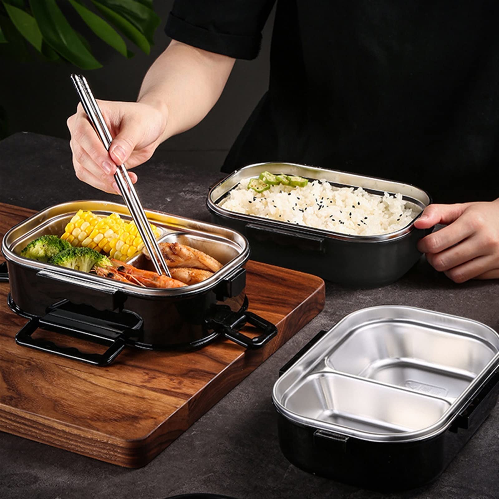 Fiambrera Caja de Cajas Bento for la Escuela, Fiambrera portátil for Trabajadores de Oficina, Estilo Bento Box, vajilla for microondas(Single Layer Black)
