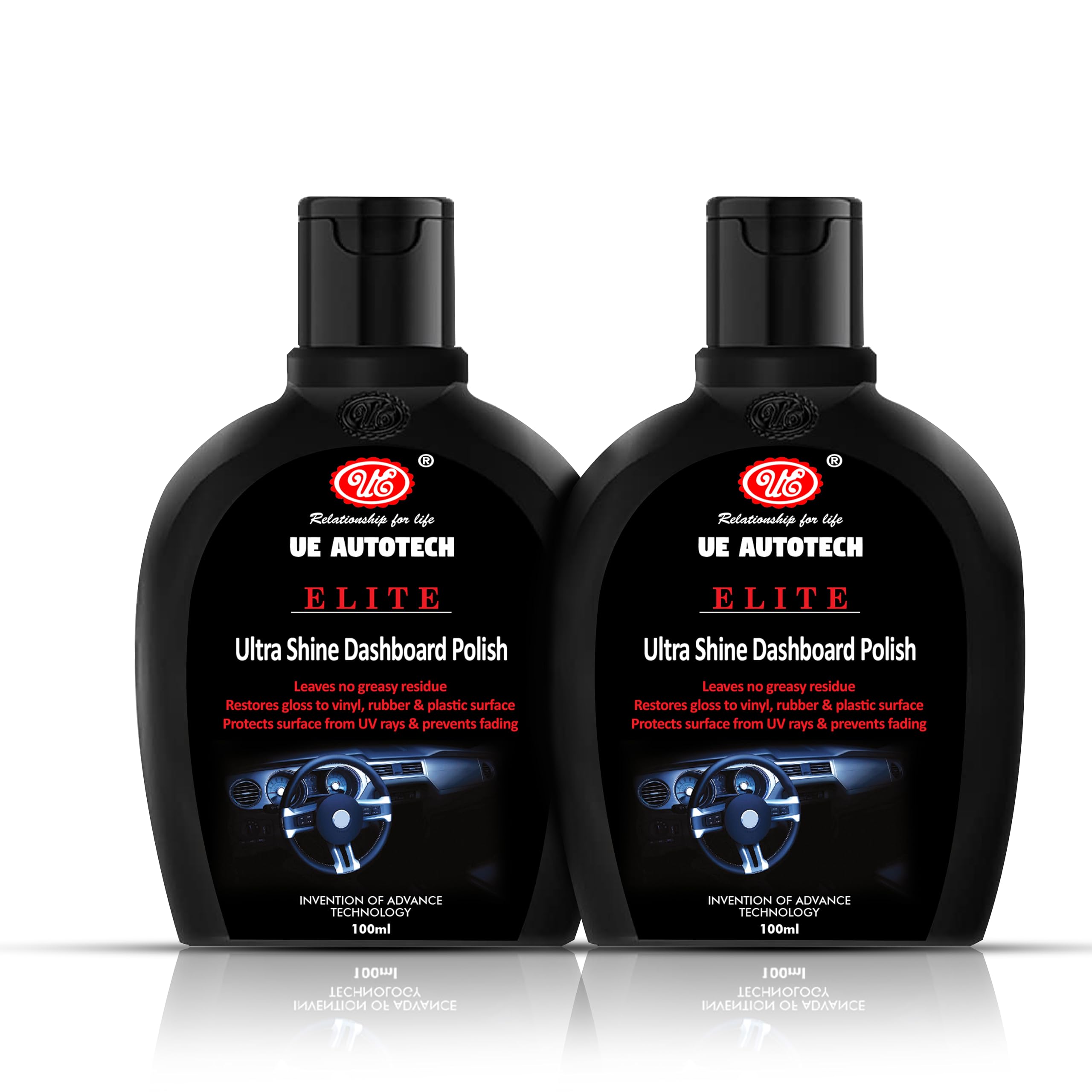 UE Autotech Car Dashboard Polish & Cleaner for All Luxury Cars and Bike - Dry to Touch and Rich Matte Finish (Plastic, Rubber, Leather Wooden) Protection from UV Rays & Fading - 100 ml (Pack of 2)