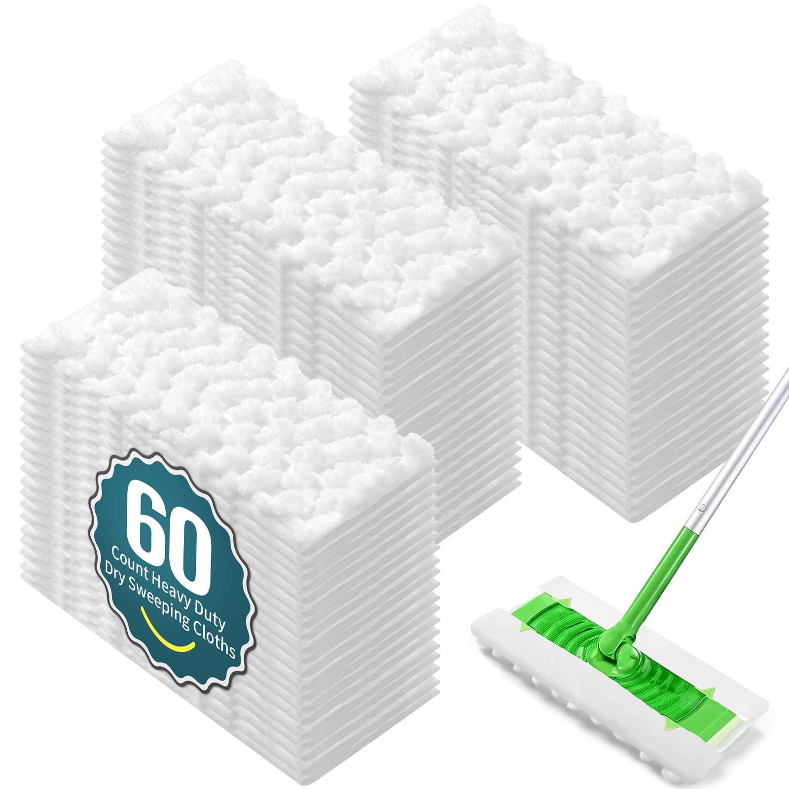 60 Stück Pet Dry Sweeping Cloth Nachfüllpackungen, kompatibel mit Swiffer Sweeper Mop, geruchlose, robuste Trockenpads Nachfüllpackungen für verschiedene Oberflächen Bodenreinigung