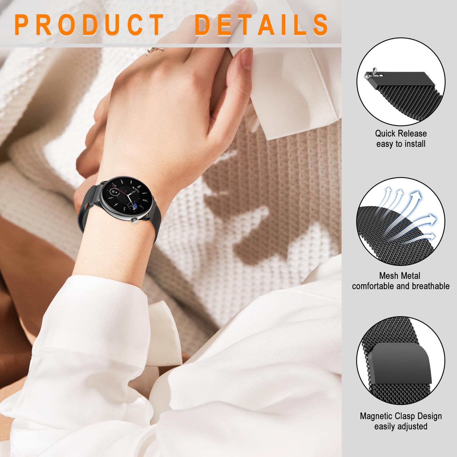 Cinturino 20mm In Silicone Morbido Per Amazfit T-Rex 3 Pro, Active 2, GTR Mini, GTS 4, Bip 3 E Garmin Forerunner 165 – Rosmank (Sostitutivo, Design No-Gap) - 2