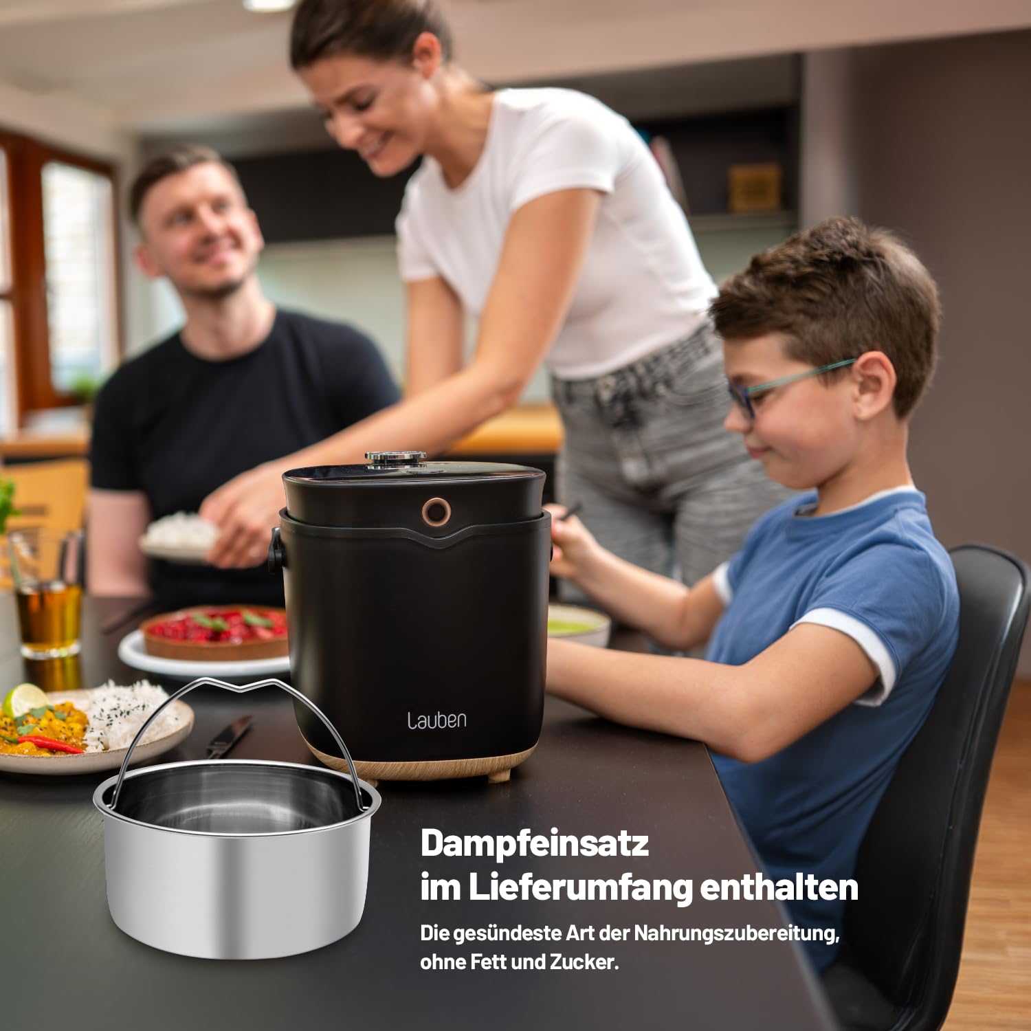 Lauben Multifunction Rice Cooker 2000BW, Multifunktionaler Reiskocher - Leistung 400 W, Volumen 2 l, Digitalanzeige, 12 Programme, Antihaftbeschichtung, Temperaturerhaltung, Startverzögerung, automat