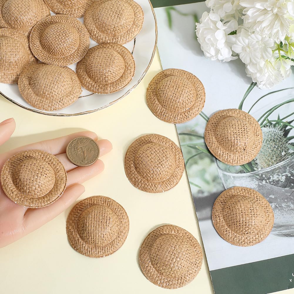 SUNNYCLUE 40Pcs Mini Woven Hat Miniature Straw Hats Bulk 2Inch Dark Goldenrod Knitting Cowboy Sombrero Decor Tiny Caps for DIY Craft Christmas Costume Party Ornament Jewelry Accessories Adults