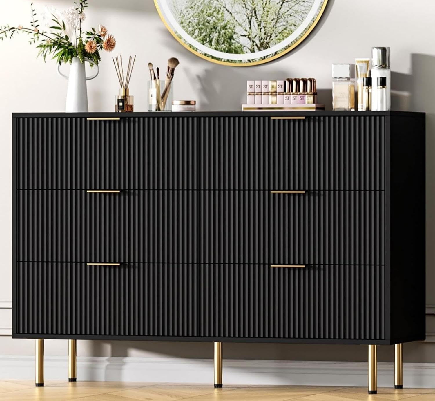 Photo 1 of GAOMON 6-Drawer Dresser - 47" Black Fluted Chest