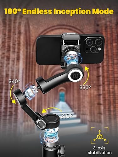 Miniatura 3 de AOCHUAN Estabilizador de cardán profesional de 3 ejes para teléfono inteligente con barra de extensión de luz de llenado RGB, pantalla OLED, carga
