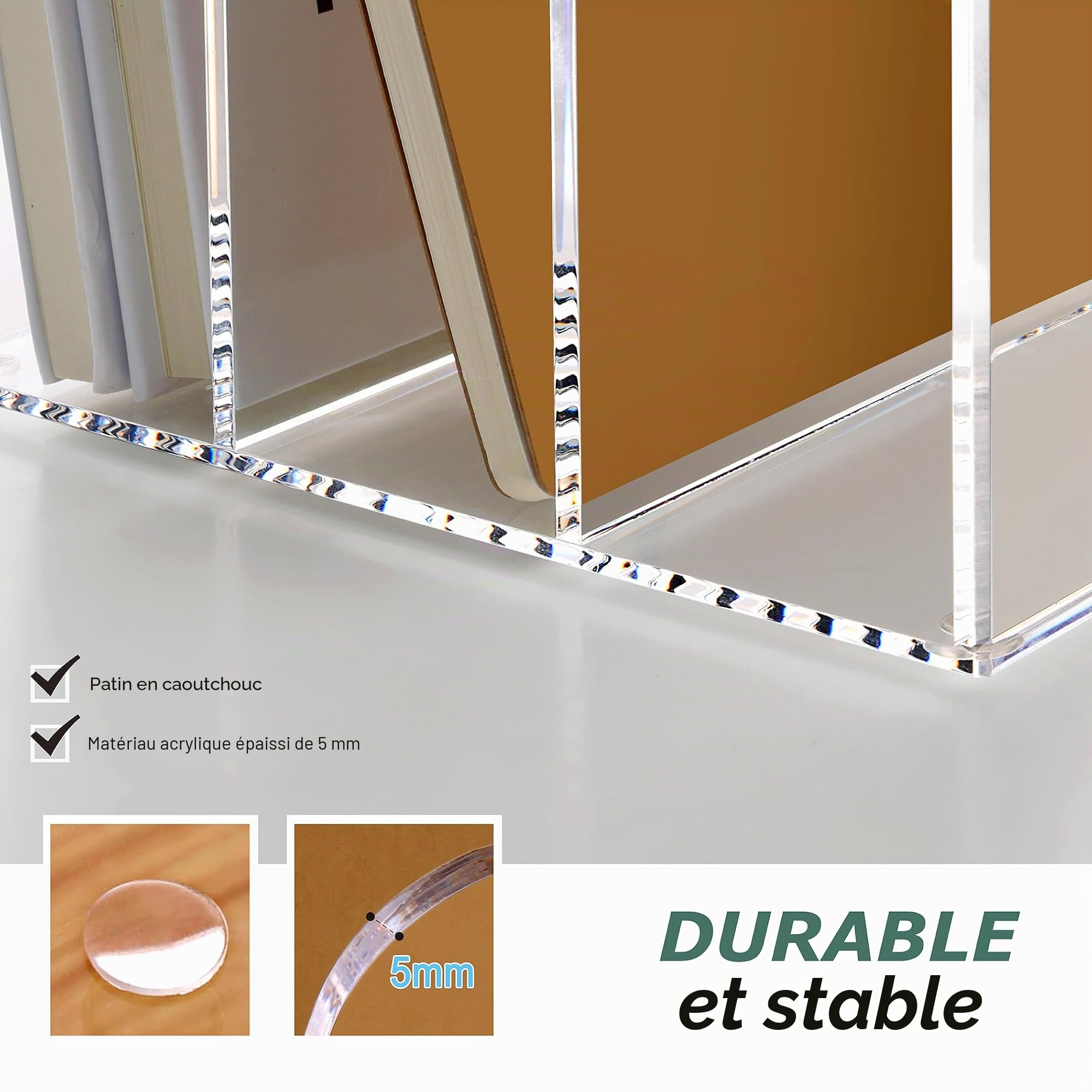 SANRUI Porte-revues en acrylique pour bureau avec organiseur et 3 compartiments verticaux, Support Organiseur de Bureau, pour Papier A4 Dossier Magazine Cahier CD Livre