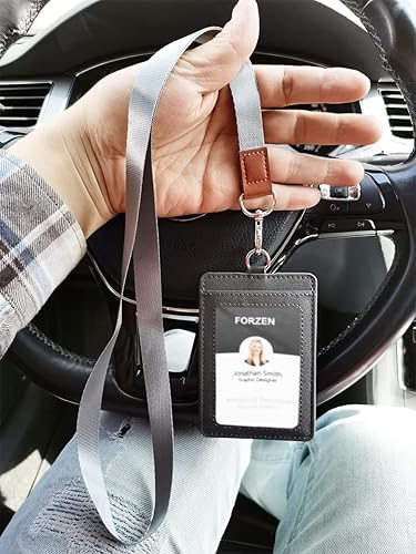 Miniatura 8 de Portatarjetas con cordón, soporte de cuero para tarjetas de identificación, soporte vertical para tarjetas de identificación para el trabajo y la