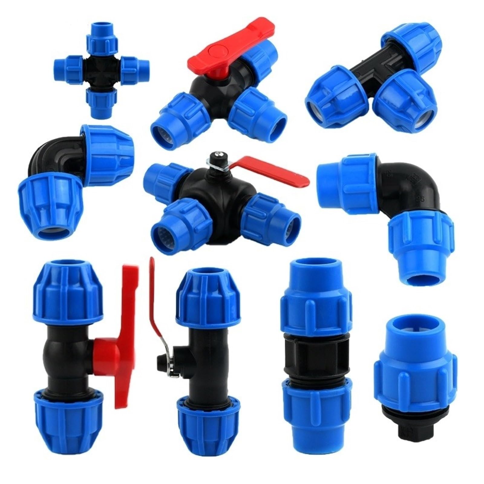 1PCS 25/32/40/50mm PE Water Tube Direct Connector Tee Splitter Quick Valve Coupler Elbow End Irrigation Fittings(Tee valve,40 mm)