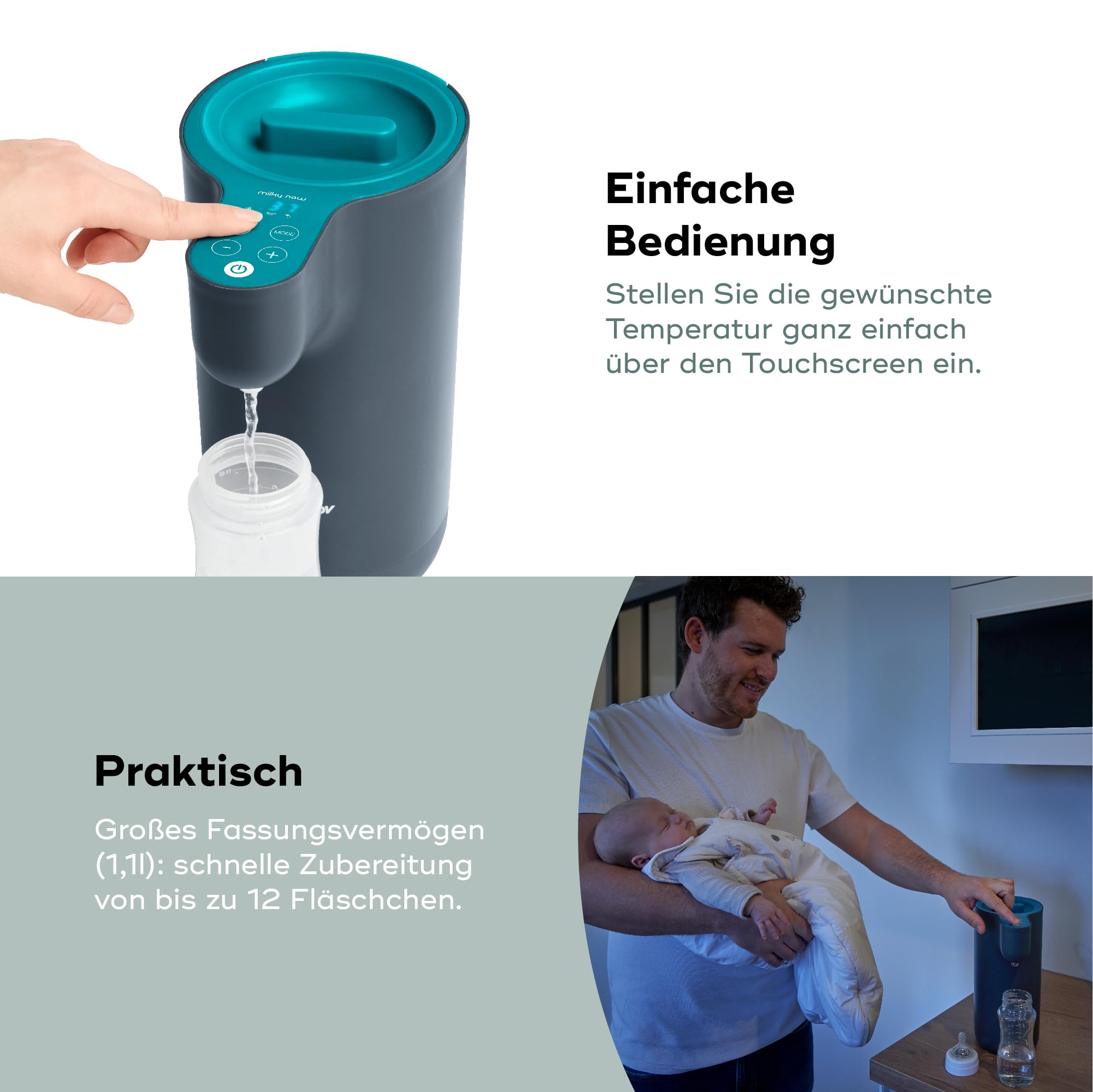 Babymoov Milky Now Flaschenzubereiter für Babys - schnelle Zubereitung von Babyflaschen, Temperatureinstellung von 22-85°C, 6 Stunden Warmhaltefunktion