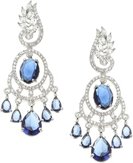 ZENEME Rhodium-Plated American Diamond Studded Oval & Leaf Shaped Drop Earrings For Girls and Women Price In India