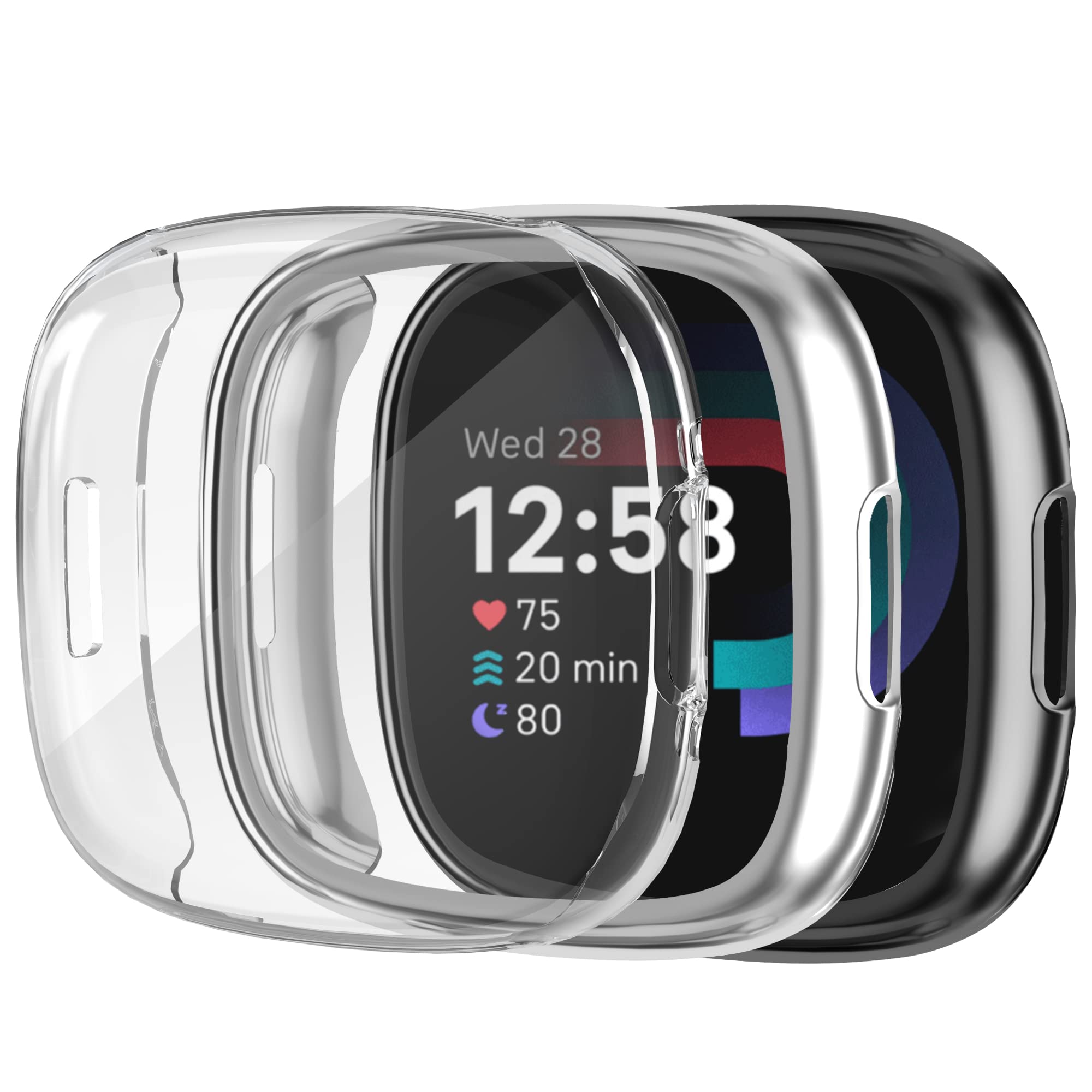 GGOOIG 3 Piece Case Cover for Fitbit Versa 4/Fitbit Sense 2 Cover, HD Lightweight Shockproof All-around Soft TPU Cover for Fitbit Versa 4/Sense 2 Screen Protector