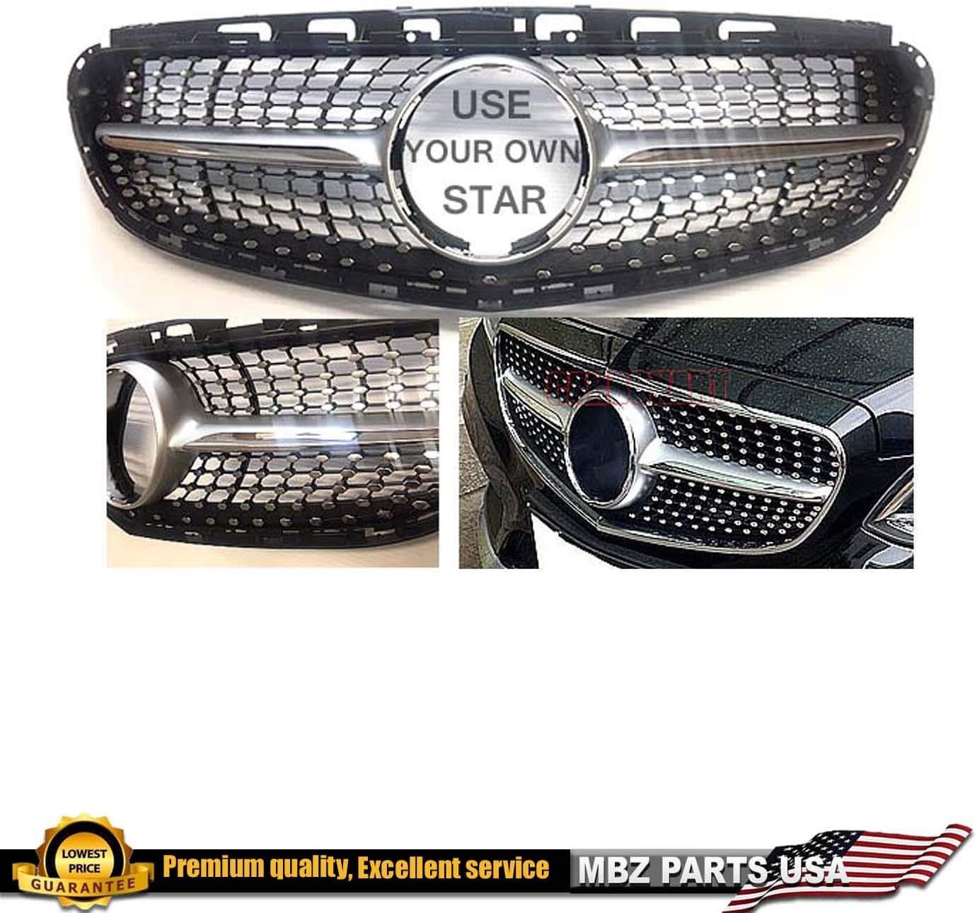 MERCEDES BENZ E-CLASS 2014-2016 DIAMOND SEDAN GRILLE SILVER-CHROME 2015 W212 AMG GRILLE EMBLEM CUSTOM PART #405