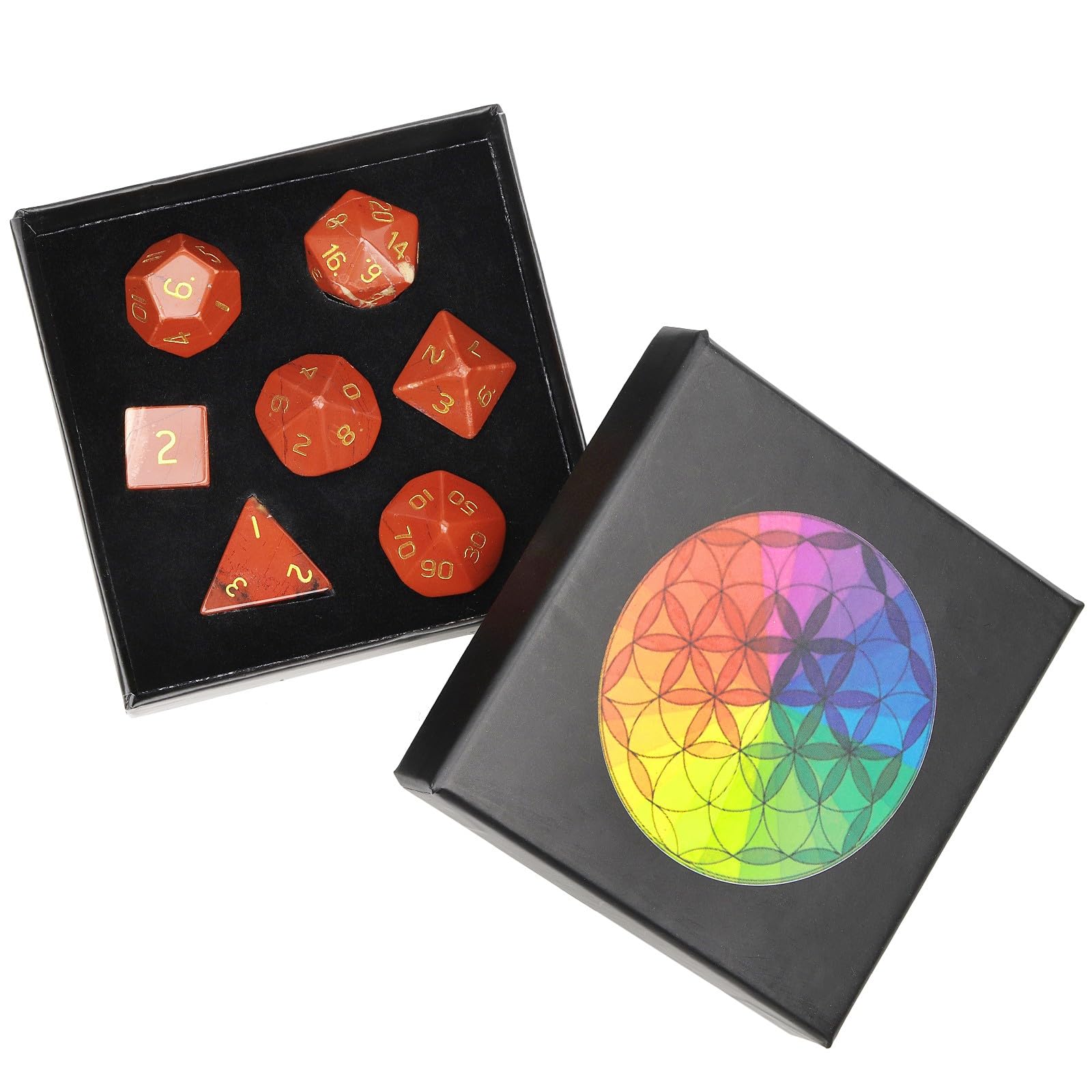Nupuyai Red Jasper Stone Polyhedral Dice Set, 7 Pieces Healing Stones Set, Table Games for Dungeon and Dragons Dice DND RPG MTG Dice Game Gift