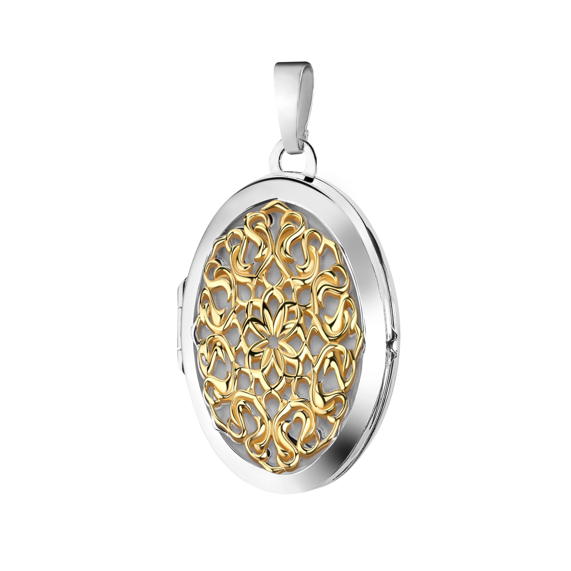 Bicolor Medaillon zum Öffnen für Bilder 925 Silber Bicolor Foto Amulett für Damen mit Kette oder ohne Kette wählbar + Schmuck-Etui