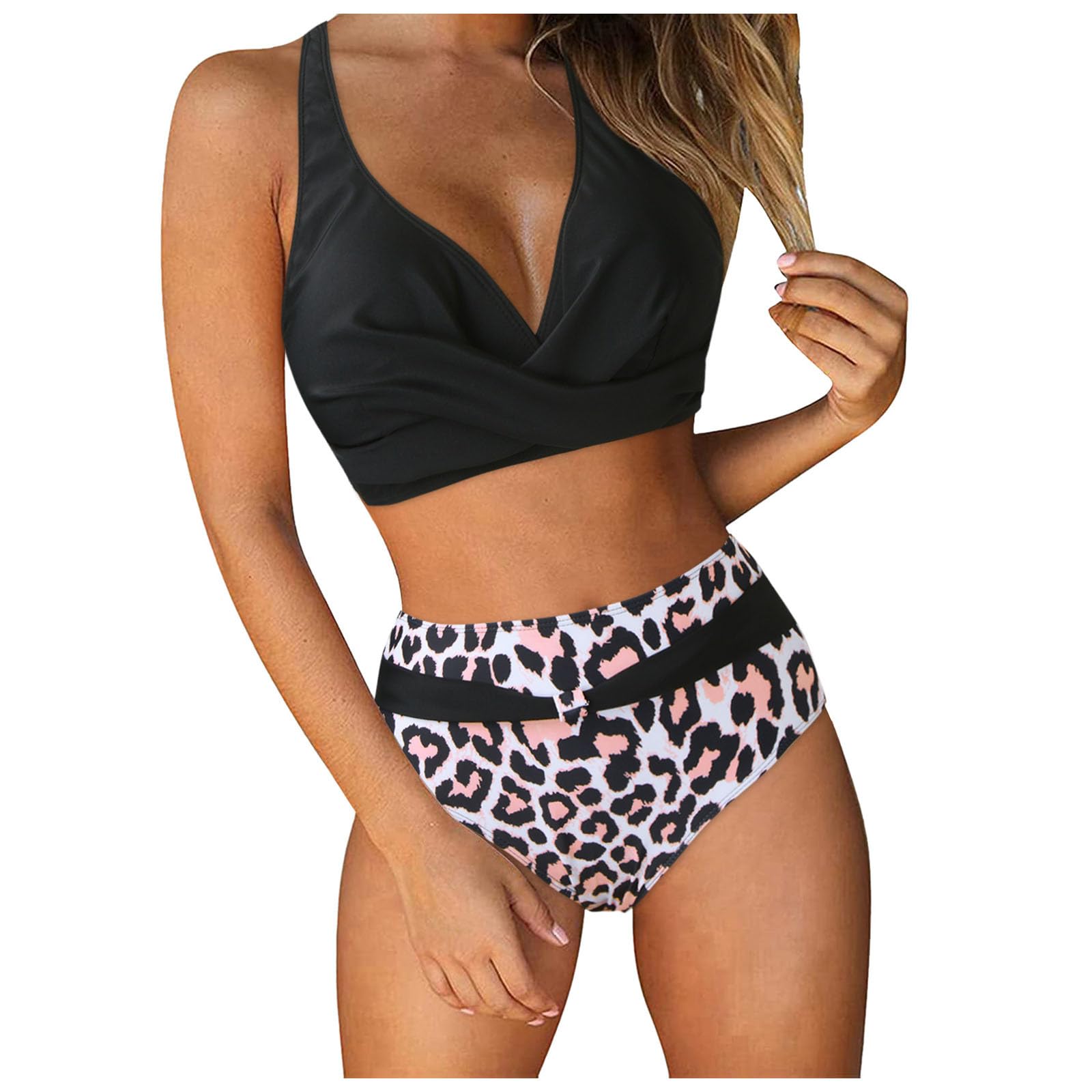 Costume da Bagno Donna Bikini A Vita Alta Push Up Sexy in Due Pezzi in A con Stampa retrò Increspato, Rosso, S